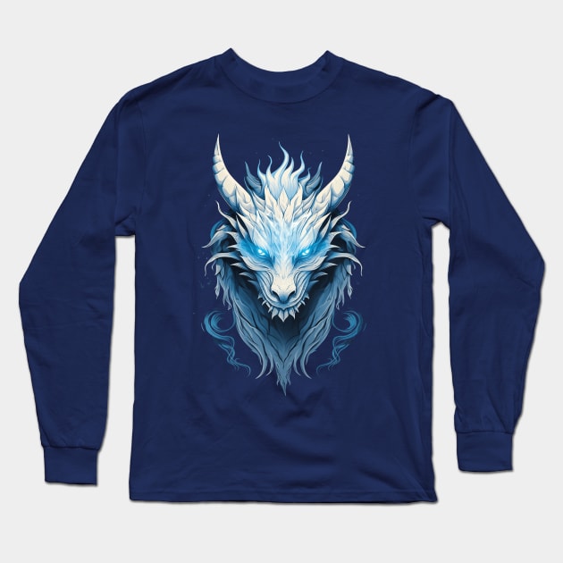 White Dragon with Blue Eyes Long Sleeve T-Shirt by origato